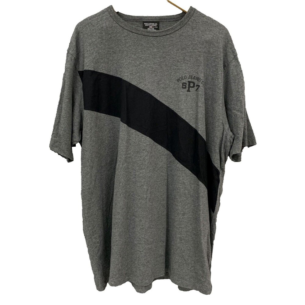 Vtg Y2K Polo Jeans Ralph Lauren Varsity Stripe Cotton T Shirt XL Gray Collegiate